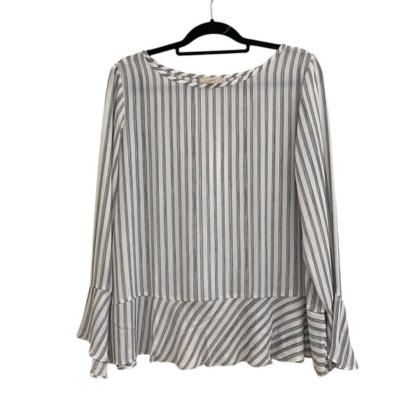 LOFT Women's Striped Long Sleeve Ruffle Hem Blouse - Picture 2 of 6